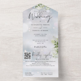 Wintergroene Bloemencode Trouw-QR-code All In One Uitnodiging