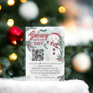 Wintergroene dennen sneeuwpop register baby shower informatiekaartje