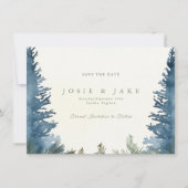  wintergroene dennenbomen sparen de datum save the date (Voorkant)