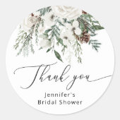 Wintergroene dennenboom bruidsdouche ronde sticker (Voorkant)