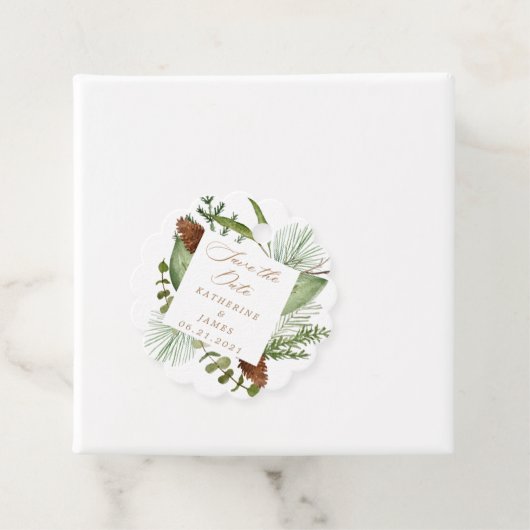 wintergroene elegant behalve datum bedankjes labels (In situ)