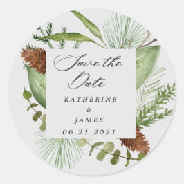 wintergroene elegant behalve datum ronde sticker