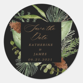 wintergroene elegant behalve datum ronde sticker