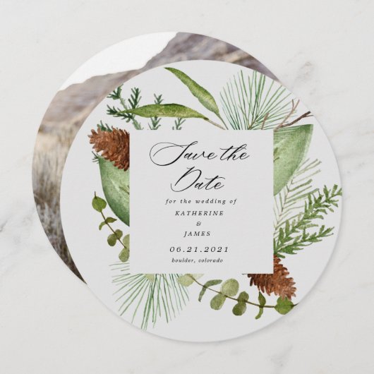 wintergroene elegant behalve de datumfoto kaart (Voorkant / Achterkant)