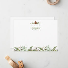 Wintergroene Elegante Monogram Notitiekaart Notitiekaartje