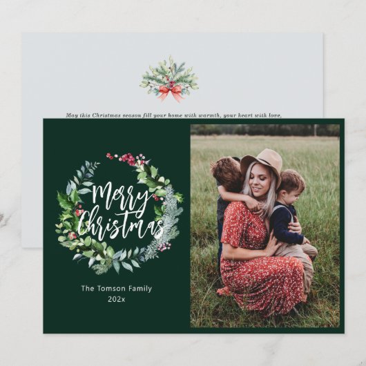 wintergroene fotokerstkaart feestdagenkaart (Voorkant / Achterkant)