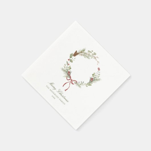 Wintergroene krans rode strik servet (Hoek)