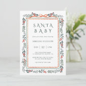 Wintergroene lijst Santa babyshower Kaart (Staand voorkant)