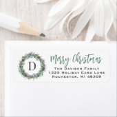 Wintergroene monogram krans retouradres etiket (Insitu)