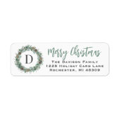 Wintergroene monogram krans retouradres etiket (Voorkant)