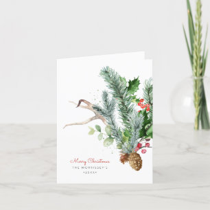 Wintergroene Watercolor Wenskaart Feestdagen Kaart