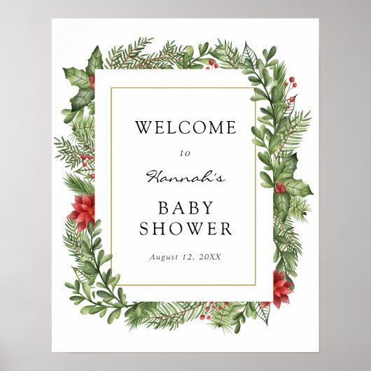 Wintergroene Welkomstbord Baby Shower Poster (Voorkant)