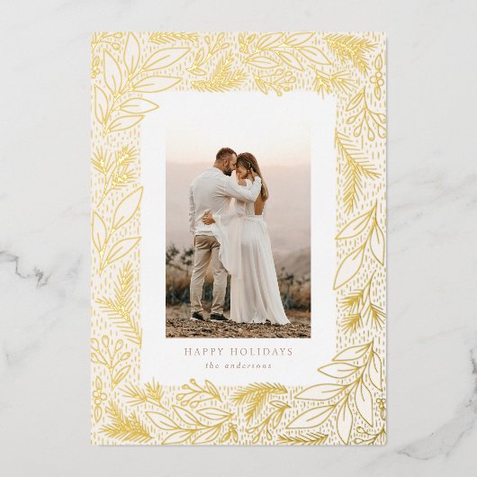 Wintergroenheid kader Botanische Folie Kerstkaart Folie Feestdagenkaart (Voorkant)