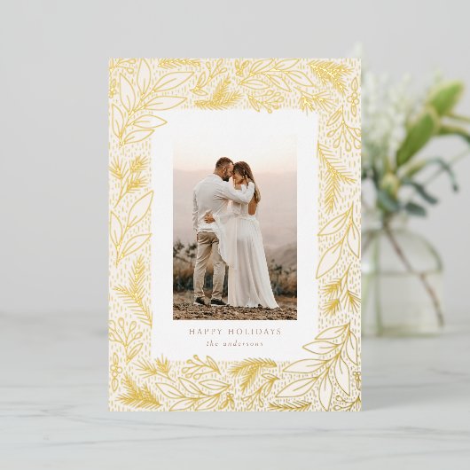 Wintergroenheid kader Botanische Folie Kerstkaart Folie Feestdagenkaart (Staand Voorkant)