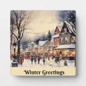 Wintergroeten, besneeuwde stadsstraat, fotoplaat (Voorkant)