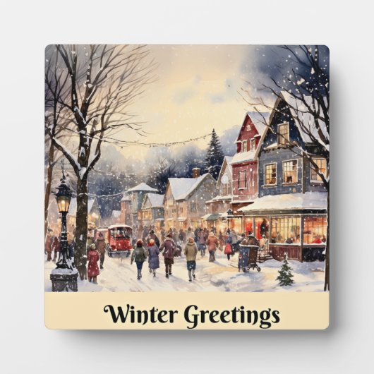 Wintergroeten, besneeuwde stadsstraat, fotoplaat (Voorkant)