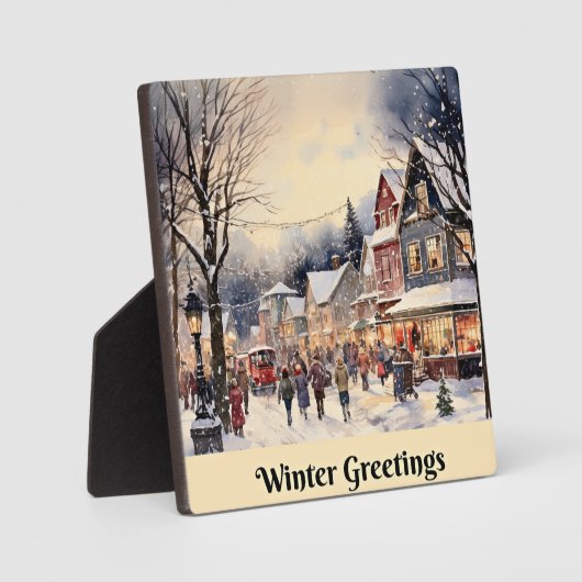 Wintergroeten, besneeuwde stadsstraat, fotoplaat (Voorkant)