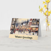 Wintergroeten, besneeuwde stadsstraat, kaart (Gele Bloem)