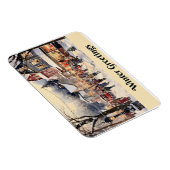 Wintergroeten, besneeuwde stadsstraat, magneet (Rechterzijde)