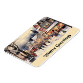 Wintergroeten, besneeuwde stadsstraat, magneet (Linkerzijde)