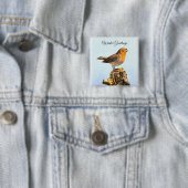 Wintergroeten. Robin zingt Vierkante Button 5,1 Cm (In situ)