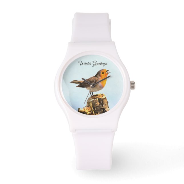 Wintergroeten. Roodborstje zingt  Horloge (Voorkant)