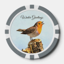 Wintergroeten. Roodborstje zingt 