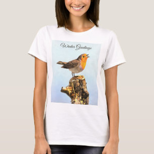 Wintergroeten. Roodborstje zingt  T-shirt
