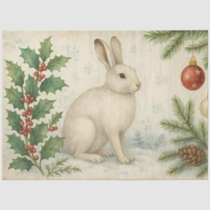 Winterhaas met Hulst Vintage Decoupage Kerstmis Tissuepapier