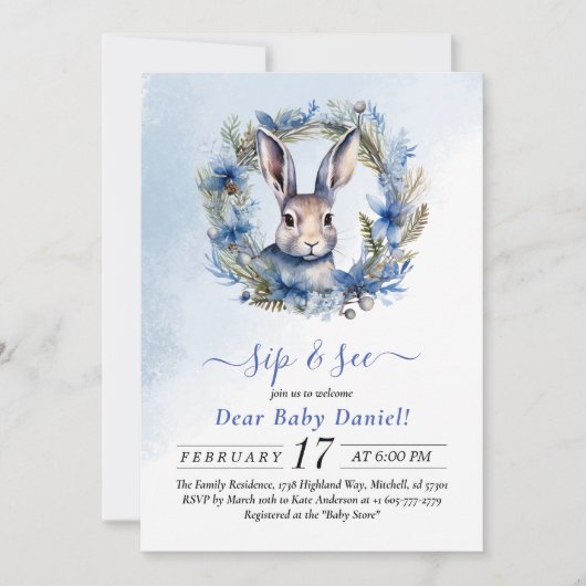 Winterhaas Waterverf Sip and See Invitation Kaart (Voorkant)