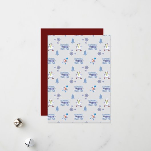 Winterhardlopen - Sneeuwman Kerstboom Feestdagenkaart (Voorkant / Achterkant in situ)