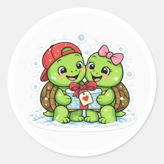 Winterhart Cadeau Ronde Sticker (Voorkant)