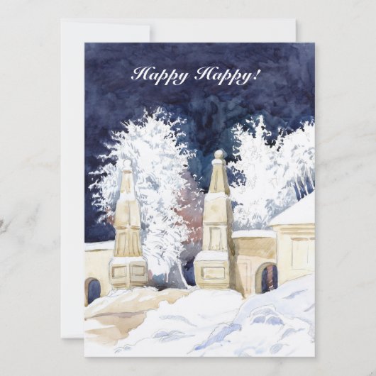 Winterhek bij de nachtelijke waterverf kaart (Voorkant)