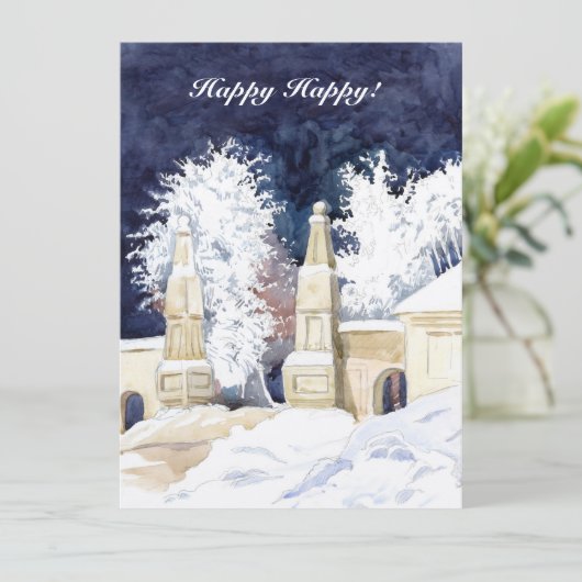 Winterhek bij de nachtelijke waterverf kaart (Staand voorkant)