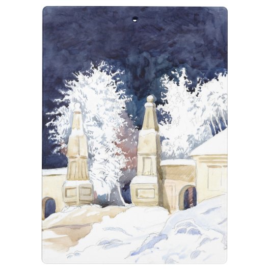 Winterhek bij de nachtelijke waterverf klembord (Achterkant)