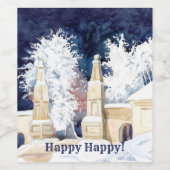 Winterhek bij de nachtelijke waterverf wijn etiket (Enkel label)