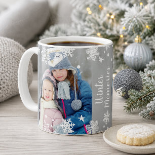 Winterherinneringen Sneeuwvlok Foto Overlay Koffiemok