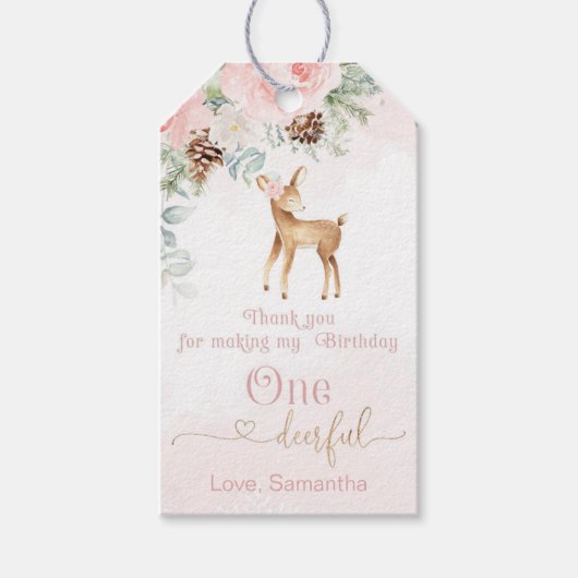 Winterhert Een hert vol verjaardag dank u Cadeaulabel (Voorkant)