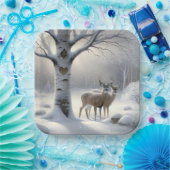 Winterhert met hart op berkenboom papieren bordje (Feest)