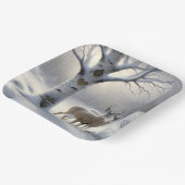 Winterhert met hart op berkenboom papieren bordje (Gebogen)