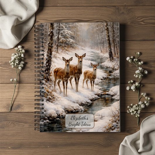 Winterherten bij bosbeek notitieboek