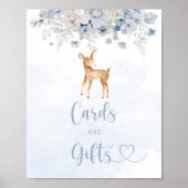 Winterherten blauw jongetje baby shower kaarten en poster (Voorkant)