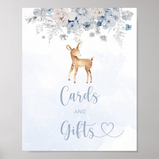 Winterherten blauw jongetje baby shower kaarten en poster (Voorkant)