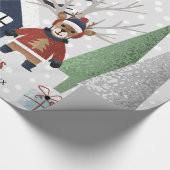 Winterherten, bomen en huis Kerstvakantie Cadeaupapier (Hoek)