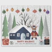 Winterherten, bomen en huis Kerstvakantie Cadeaupapier (Vlak)