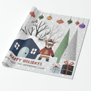 Winterherten, bomen en huis Kerstvakantie Cadeaupapier