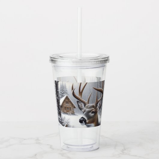 Winterherten/Buck art Acryl Drinkbeker (Voorkant)
