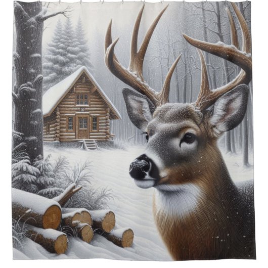 Winterherten/Buck art Douchegordijn (Voorkant)