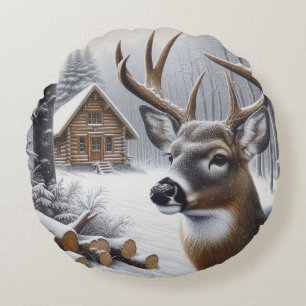 Winterherten/Buck art Rond Kussen