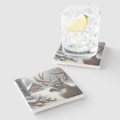 Winterherten/Buck art Stenen Onderzetter (Zijkant)